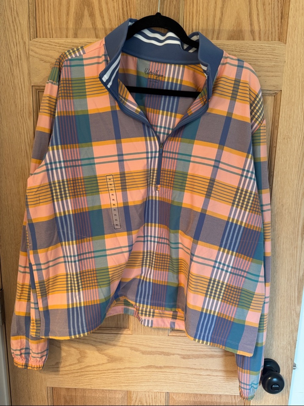Walter Hagen golf Plaid Half-Zip Pullover in Pink, Blue, Melon XL